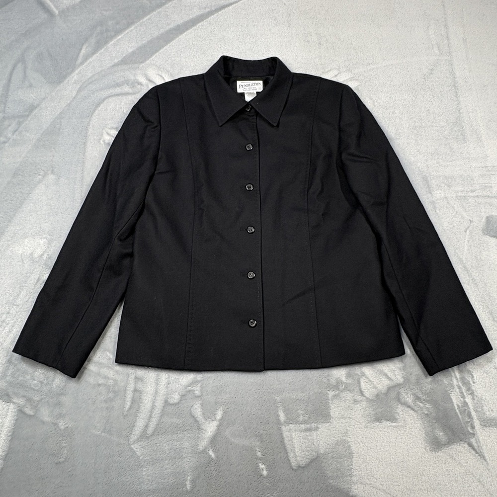 Pendleton Jacket Womens‎ 8 Black Virgin Wool Made in USA Button Front Lined